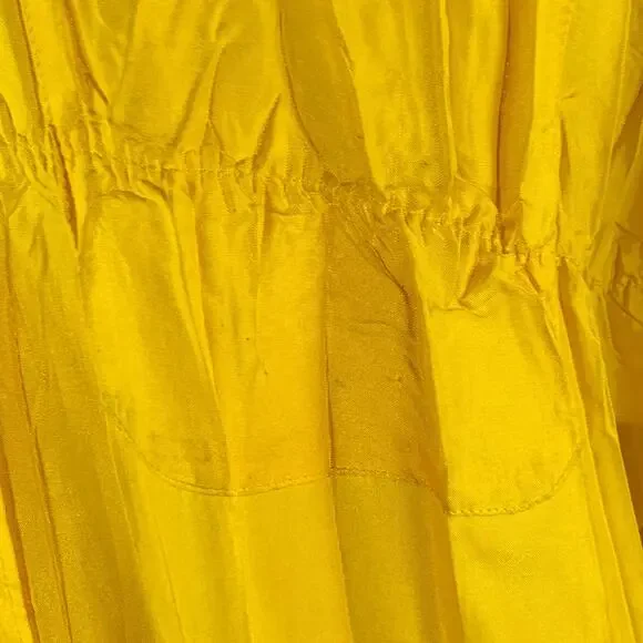 XS Yellow Wrinkled Polyester Nehru Collar Oversized Long Sleeve Shirt